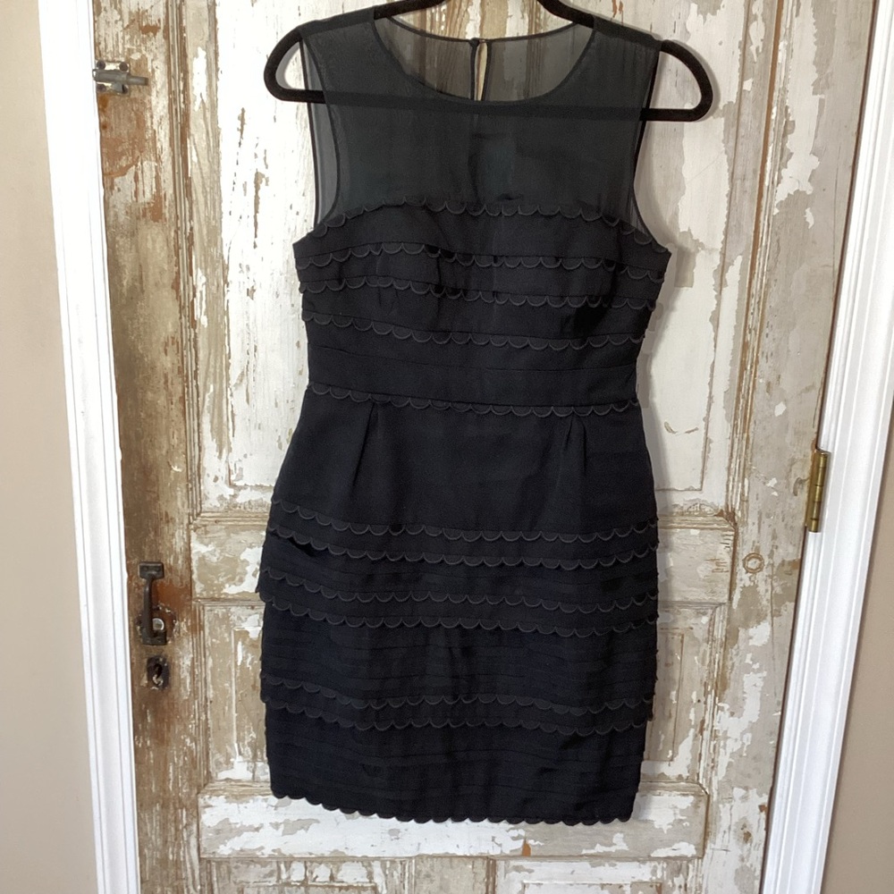 Anthropologie Hitherto Dress Sheer Top Tiered Skirt with Scalloped edges Size 4